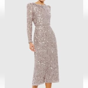 Mac Duggal 12 Light Purple Embellished High Neck Puffed Sleeve Midi Sheath Dress